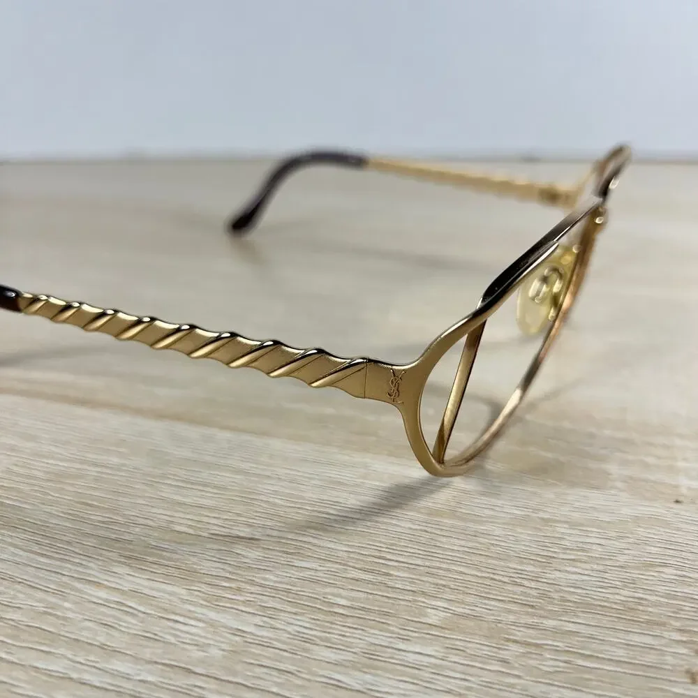 Vintage Yves Saint Laurent 6056 Y119 Sunglasses FRAMES ONLY Gold Brown Italy
